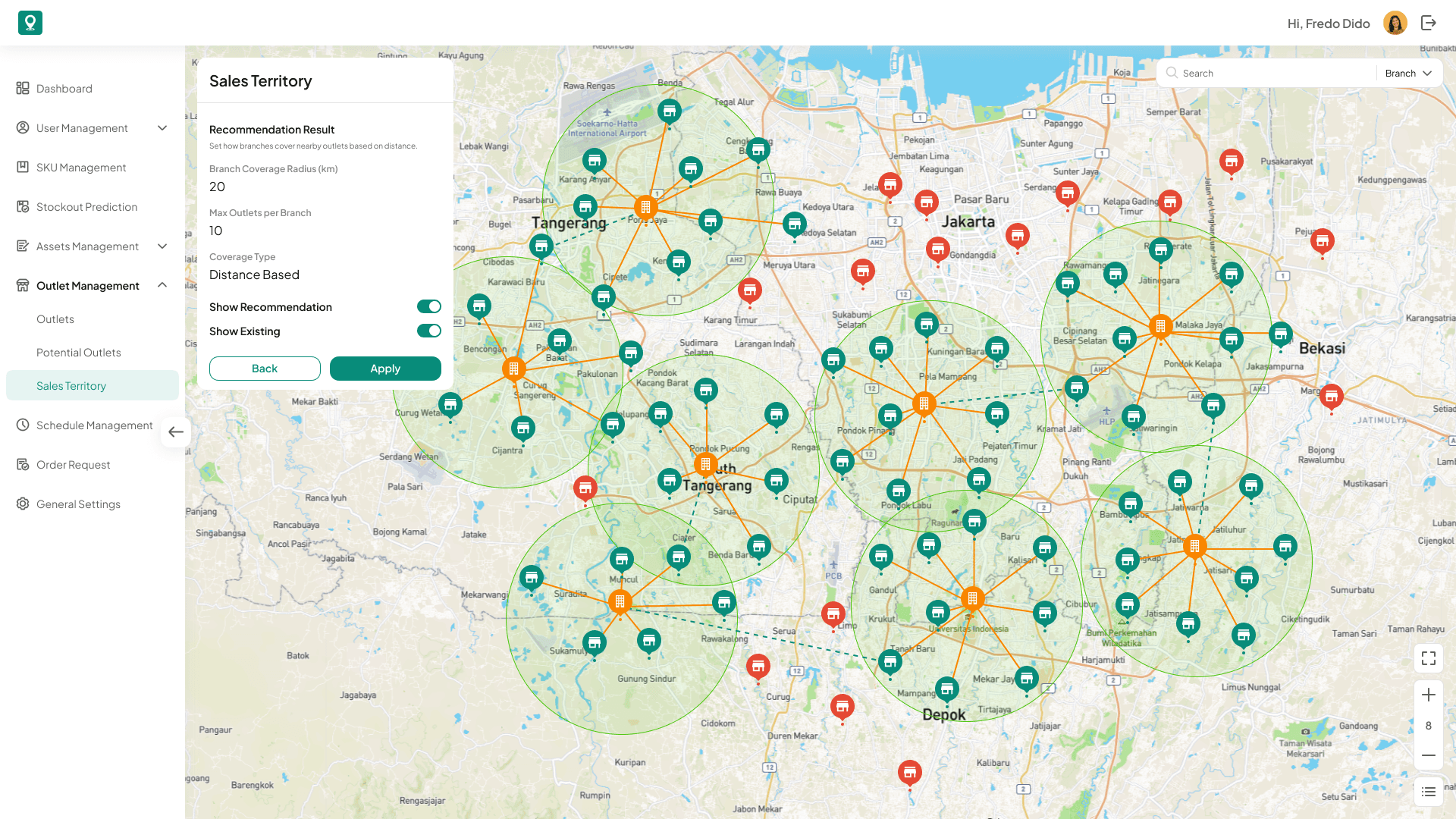 Sales Territory Mapping web interface from LOKASI Targetin