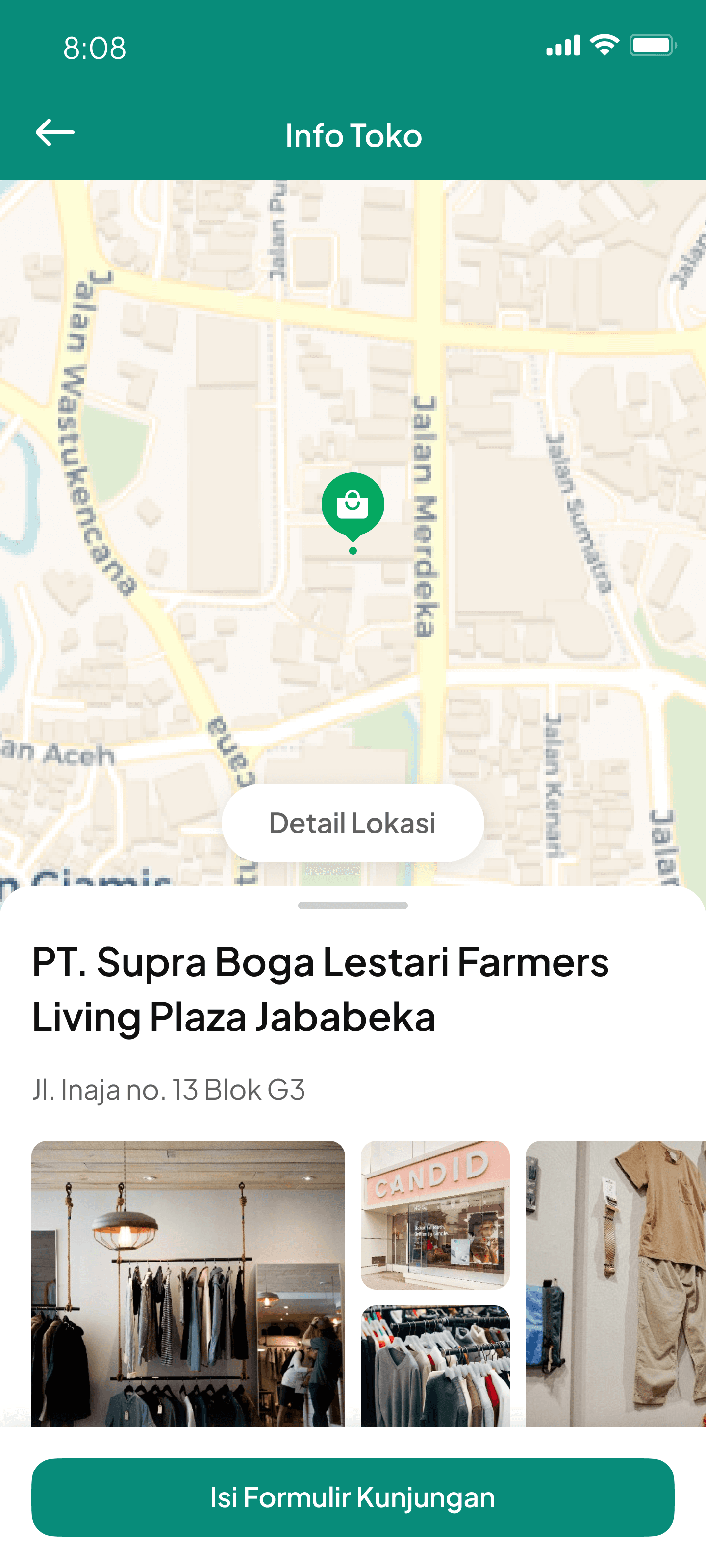 Location-aware Store Detail mobile interface from LOKASI Targetin