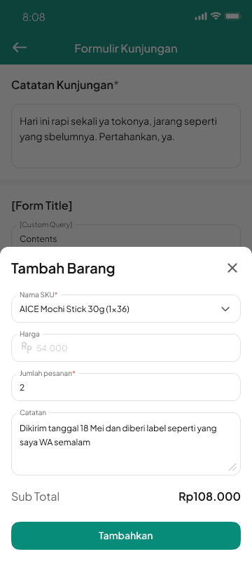 Visit Form mobile interface from LOKASI Targetin