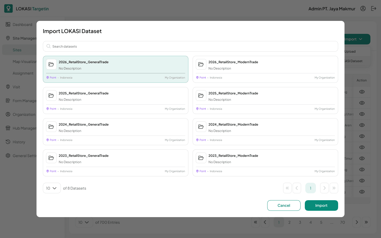 LOKASI Dataset Integration web interface from LOKASI Targetin