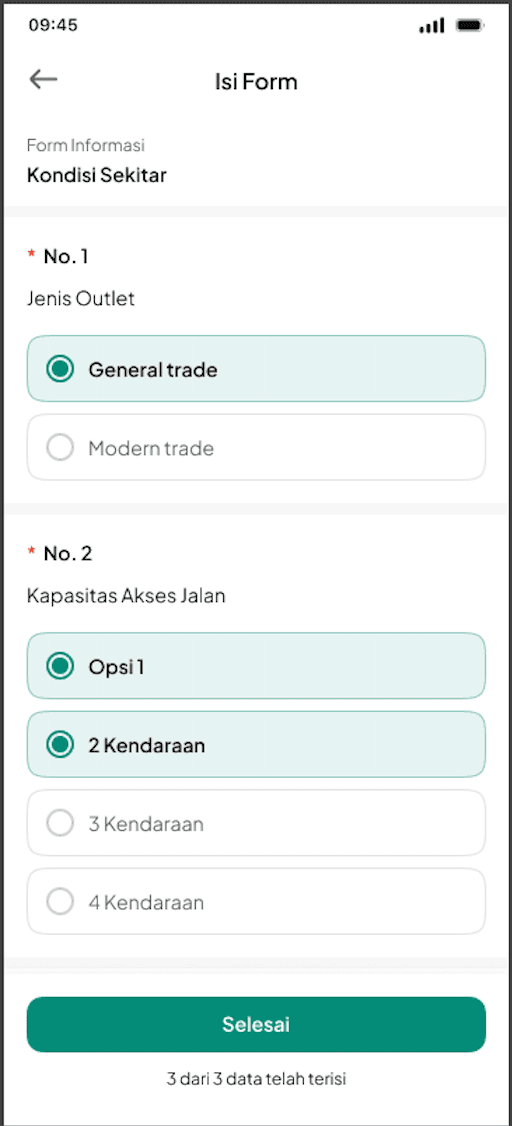 Dynamic Field Form mobile interface from LOKASI Targetin