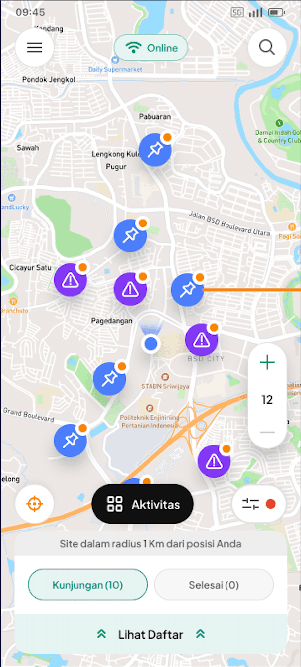 Nearby Activity Map mobile interface from LOKASI Targetin