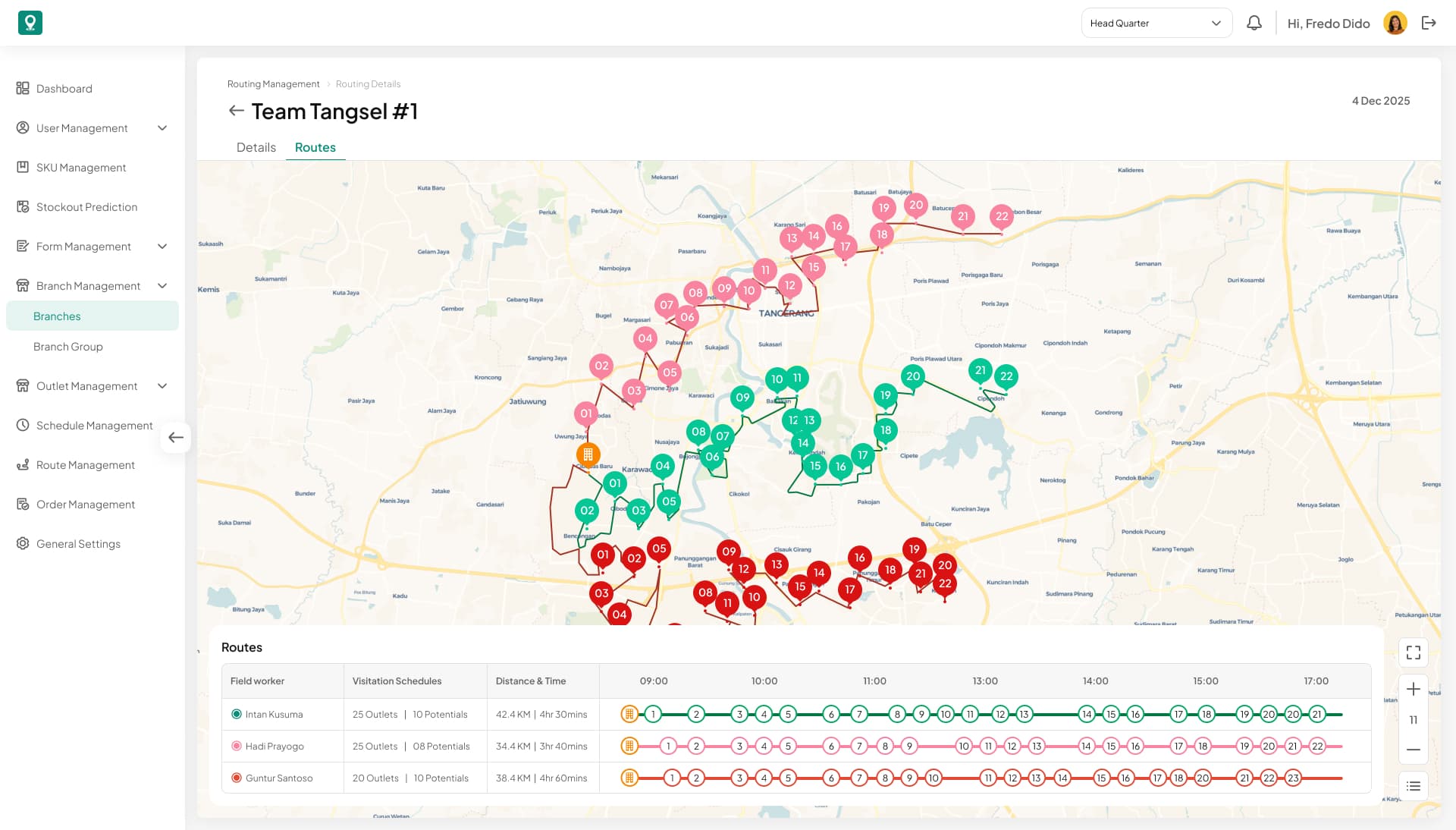 Multi-team Route Planning web interface from LOKASI Targetin
